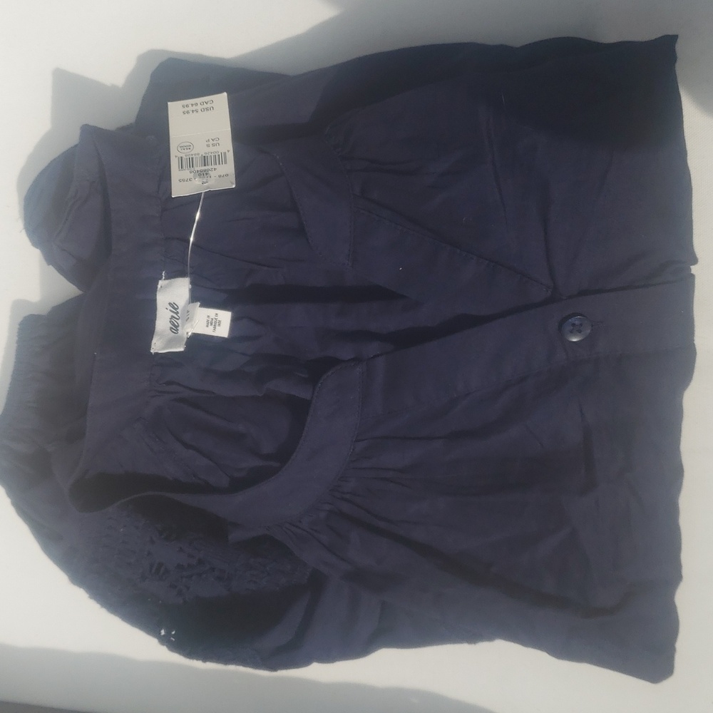 💙AERIE Navy Button-Up Peasant Blouse